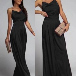 Φόρεμα σατέν μάυρο μακρύ